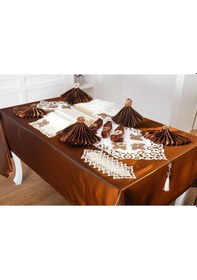 Resim Afife Kadife Krem Kahve Sofra Takımı 8 Kişilik 160x230 Cm 34 Parça - 47 Çok Renkli 