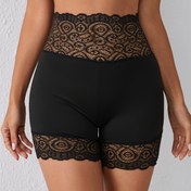 Resim Contrast Lace Yüksek Bel Şort, Yaz Için Rahat Dar Şort, Kadın Giyim 
