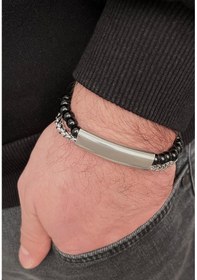 Resim Siyah Ve Altın Renk Çelik Ve Boncuklu 2li Erkek Bileklik 23cm 