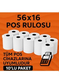 Resim 56x16 Termal Pos Kağıdı Rulosu 10'lu - Tüm Pos Cihazlara Uyumlu 