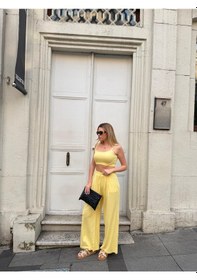 Resim Bonacosa Kadın Viskon 3 Lü Takım Kimono + Beli Lastikli Salaş Pantolon + Crop 8 Renk Sarı 