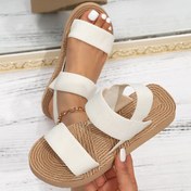 Resim Boho Chic Kadın Espadrille Sandaletleri - Bej Kumaş Elastik Kayış, Açık Ayak, Düşük Platform Topuk, Plaj ve Günlük Giyim için Mükemmel, Yaz Sandaletleri 