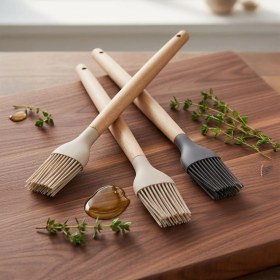 Resim Delixa Bambu Saplı Silikon Fırça, Bambu Uzun Silikon Yağ ve Yumurta Fırçası 27CM 3 Renk Seçenekli (Taba) 