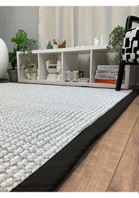 Resim Saraz Halı Kumaş Bordür Gri Bukle Antrasit Bordür Halı Salon Koridor Mutfak Çocuk Odası Halısı Kilim S267 Kahve 