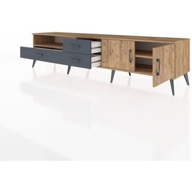 Resim Hyperion Tv Ünitesi 2 Raflı 3 Çekmeceli 2 Kapaklı 220x44x51 Çam-çam/antrasit Atlas Çam/antrasıt - Atlas Çam 