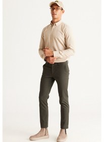 Resim AC&Co / Altınyıldız Classics Erkek Yesıl Slim Fit Dar Kesim Pamuklu Esnek Rahat Armürlü Pantolon Yeşil 