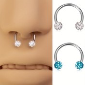 Resim 1 adet Bling Yapay Kristal Topu Septum Delme Burun Yüzükleri Dudak Yüzü Paslanmaz Çelik Kıkırdak Tragus Helix Delme Takı 16 Gauge 