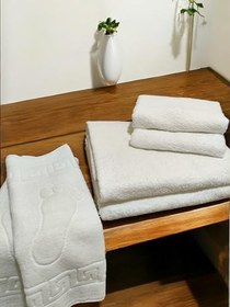 Resim 6 Parça Beyaz Geniş Banyo Havlu Seti Ayak Havlusu, Banyo Havlusu, Saç Havlusu 