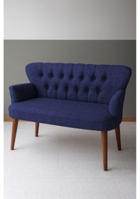 Resim Azra Mobilya Roma İkili Koltuk Keten Döşeme Ahşap Ayaklı Ofis Ve Ev Uyumlu Modern Kanepe - Lacivert Lacivert 