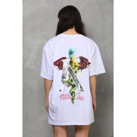 Resim Beruflic Bisiklet Yaka Baskılı Oversize T-Shirt - Beyaz 
