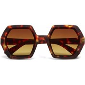 Resim Okkia Emma Big Hexagonal Unisex Güneş Gözlüğü Klasik Havana Çok Renkli 