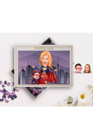 Resim Bk Gift Kişiye Özel Süper Anne Ve Süper Çocuklar Karikatürlü 1000 Parça Profesyonel Puzzle-1 