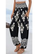 Resim Simala Kadın Yüksek Bel Desenli Lastikli Süprem Pantolon Siyah 