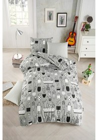 Resim Tabu Home Kaktüslü Gri Tek Kişilik Nevresim Takımı 