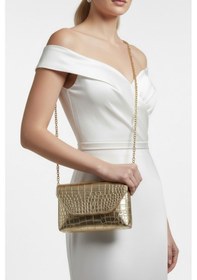 Resim Uzun Askılı Kroko Dokulu Kadın Clutch Çapraz Çanta Gold 