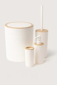 Resim Quardi Banyo Seti Modern Çizgili - 7 litre Kova 4 Parça Banyo Çöp Kovası Seti (Beyaz) 