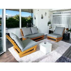 Resim Nepal Bahçe Balkon Masif Kayın Ahşap Koltuk Takımı -2+1+1 Gri 