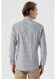 Resim İmza Beyaz Uzun Kollu Baskılı Düğmeli Yaka Cepsiz Pamuklu Likralı Klasik Slim Fit Gömlek 1004235126-beyaz Beyaz 