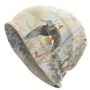 Resim Serene Forest Woodcock Bonnet Şapka Erkekler için - Sokak Stili Örgü Bere, Sanatsal Kuş ve Yaprak Tasarımı, Nefes Alabilen Polyester Karışımı, Rahat Giyim İçin Mükemmel, Sokak Giyim Şapkası | Doğa İlhamlı Tasarım | El Yapımı Örgü, Bonnet Şapka 