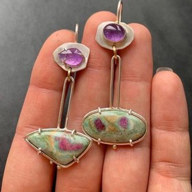 Resim 1 Çift Bohem Vintage İlhamlı Geometrik Düzensiz Emaye Küpeler Kadınlar İçin - Bakır Çubuklarla Çinko Alaşımlı, Renkli Reçine Detayları, Günlük Giyim veya Hediye İçin Mükemmel, Şık Küpeler 