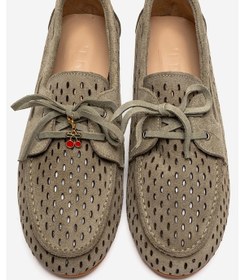Resim Luvishoes Stevo Yeşil Süet Hakiki Deri Delikli Bağcıklı Kadın Loafer Ayakkabı 