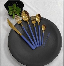 Resim Lilyum Mavi Titanyum Gold Çatal Kaşık Bıçak Seti 36 Parça Mavi Gold 