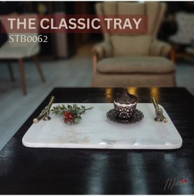 Resim Zarif Mermer & Pirinç Saplı Servis Tepsisi Ev Dekoru İçin 