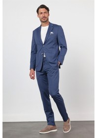 Resim İmza Koyu Lacivert Kendinden Desenli Mono Yaka 6 Drop Slim Fit Takım Elbise 1001260165 