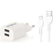 Resim Adapthor Tta521dıu 10w 5v 2.1a Çift Usb + iPhone Uyumlu To Usb 3a Kablolu Set Beyaz 10 W 