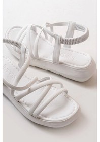 Resim 841-841 Beyaz Lastikli Günlük Kadın Sandalet Beyaz 