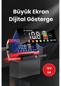 Resim 12v 8a Akıllı Akü Şarj Cihazı 12v 8a Lcd Ekranlı Pulse Repair Otomatik Akü Şarj & Desülfatör 