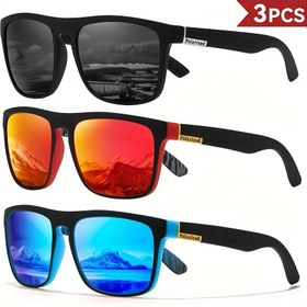 Resim 3 adet Klasik Kare Gözlük, Geniş Çerçeve, Tam Kenar, PC Polikarbon Çerçeve, TAC Lens, Polarize, Spor Stili, Erkekler, Kadınlar için 