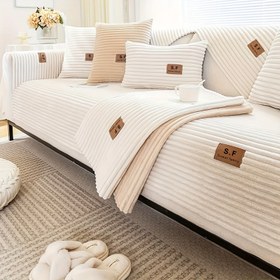 Resim Modern Kısa Plüş Koltuk Kılıfları, SF Saf Renkli Flanşlı Kaymaz Koltuk Pedleri, Evcil Hayvan Dostu Kalın Sonbahar Kış Mobilya Koruyucu, Makine Yıkamalı Tek Parça Tasarım Koltuk için Sectional Kanepeler, Geliştirilmiş Tiebu Zanaatkarlığı - Polyester 100%, Noel Hediyesi 