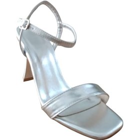 Resim Bs Shoes 0090 Kadın Tek Bant Kadeh Ökçe Açık Ayakkabı Gümüş Siyah 