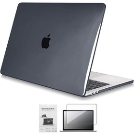 Resim Apple 13" Macbook Pro A2338 M1 Kristal Siyah Kılıf Koruyucu + Ekran Filmi 