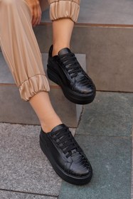 Resim NILUFARR Russi Siyah Hakiki Deri Kadın Sneaker 