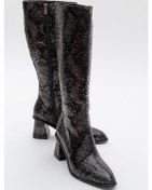 Resim Elly Siyah Desenli Kadın Kalın Topuklu Çizme Siyah 
