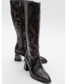 Resim Elly Siyah Desenli Kadın Kalın Topuklu Çizme Siyah 