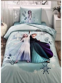 Resim Özdilek %100 Pamuk Lisanslı Lastikli Çarşaflı Tek Kişilik Çocuk Nevresim Takımı Frozen Leaves Mint Mint 