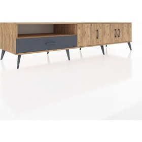 Resim Kronos Tv Ünitesi 3 Raflı Tek Çekmeceli 3 Kapaklı 220x59x51 Çam-çam/antrasit Atlas Çam/antrasıt - Atlas Çam 