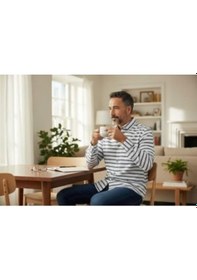 Resim Klasik Cotton Uzun Kollu Terletmeyen Kışlık 2 Renkli Çizgili Gömlek Slim Fit Gri 