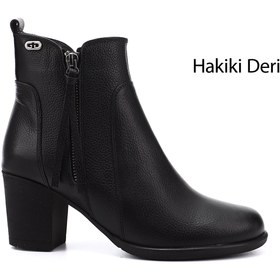 Resim GÖNDERİ(R) Kadın / Kız Siyah Floter Fermuarlı Kalın Topuklu Hakiki Deri Bot 