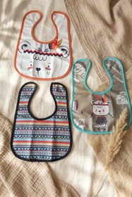 Resim Babydonat Bebek Mama Önlüğü 3'lü Set - Boho Tribal Serisi Su Geçirmez Sıvı İtici Kumaş Leke Tutmaz Çıtçıtlı Ay 