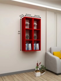 Resim Kitaplık Kırmızı Duvar Rafı Ikili Takım Kırmızı 
