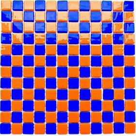 Resim MozaiKristaL Tüm yüzeyler için 25x25mm. Mavi-Turuncu, 31,5X31,5cm. Fileli Cam Mozaik. (10 File=1 m2 Fiyatı) 