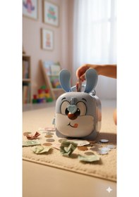 Resim Çocuklar İçin Sevimli Tavşan Figürlü Kilitli Kumbara Metal Tasarruf Dekoratif Hediyelik Kumbara M -g Çok Renkli 