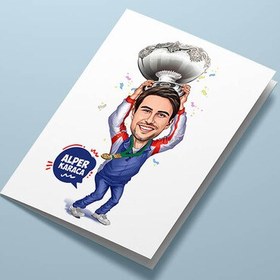 Resim Şampiyon Erkek Karikatürlü Tebrik Kartı 