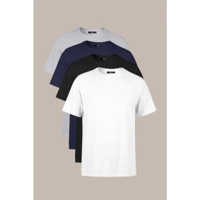 Resim Mmetalic Erkek Çok Renkli T- Shirt Regular Fit Rahat Kesim Bisiklet Yaka 4'lü Basic Tişört Paketi 