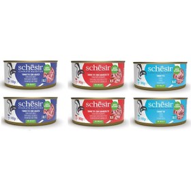Resim Schesir 3 Çeşit Karma Tam Ve Dengeli Kedi Konserve Jöleli 140 Gr. X 6 Adet 