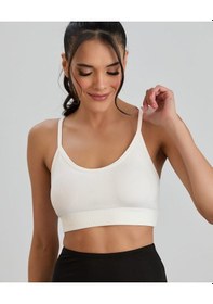 Resim Aurafit Fitilli U Yaka İp Askılı Basic Büstiyer/croptop - 9027 Beyaz 
